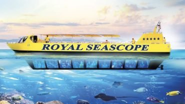 Kinder bestaunen die Unterwasserwelt bei einer Glasboot-Tour